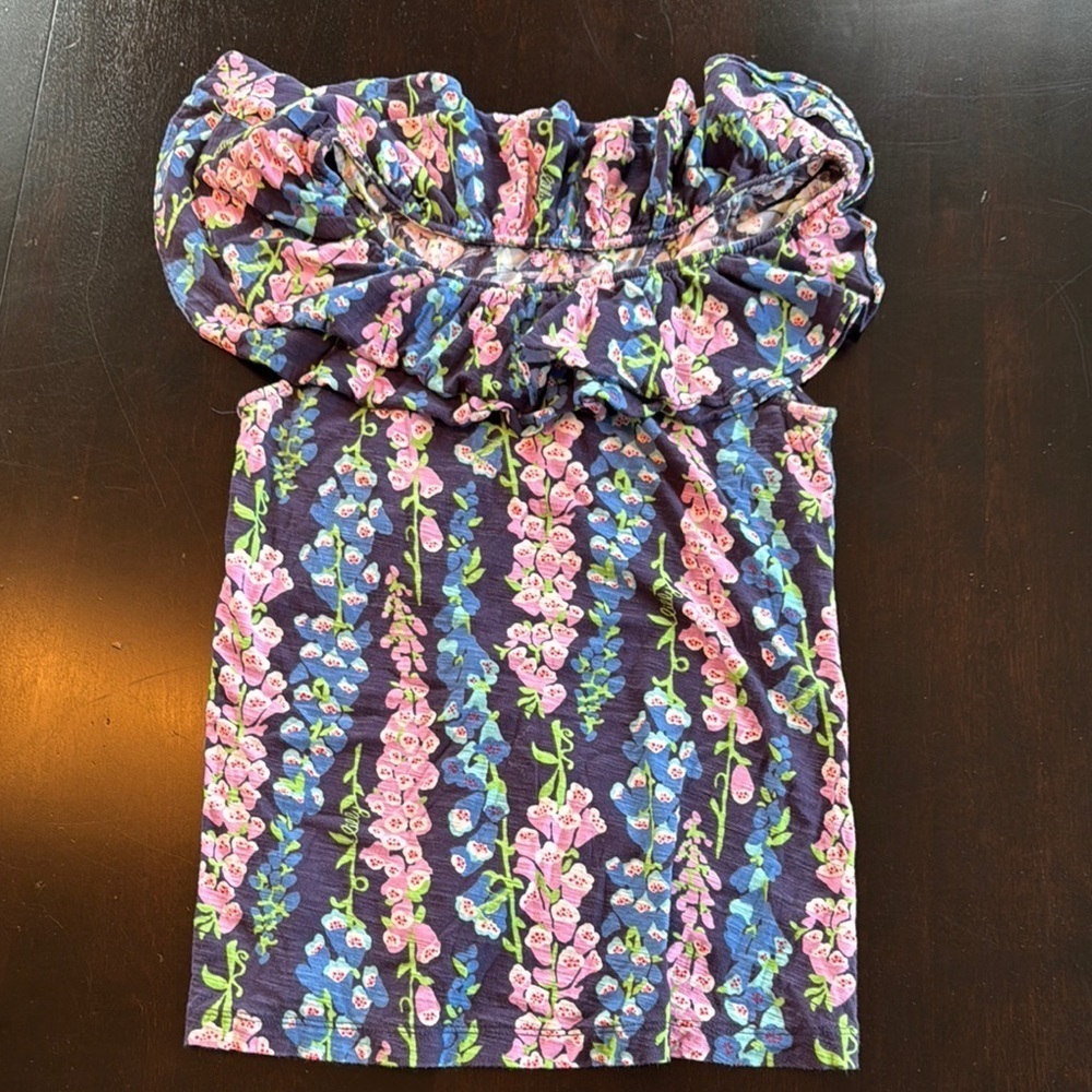 Lilly Pulitzer Floral Ruffle Blouse - Blue and Pink